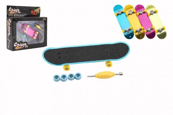 Levně Skateboard prstový šroubovací plast 9cm s doplňky 4 barvy v krabičce 14x14x4cm