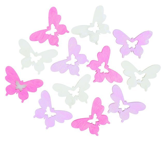 Levně Dřevění motýli 4cm - růžovofialový mix 12ks