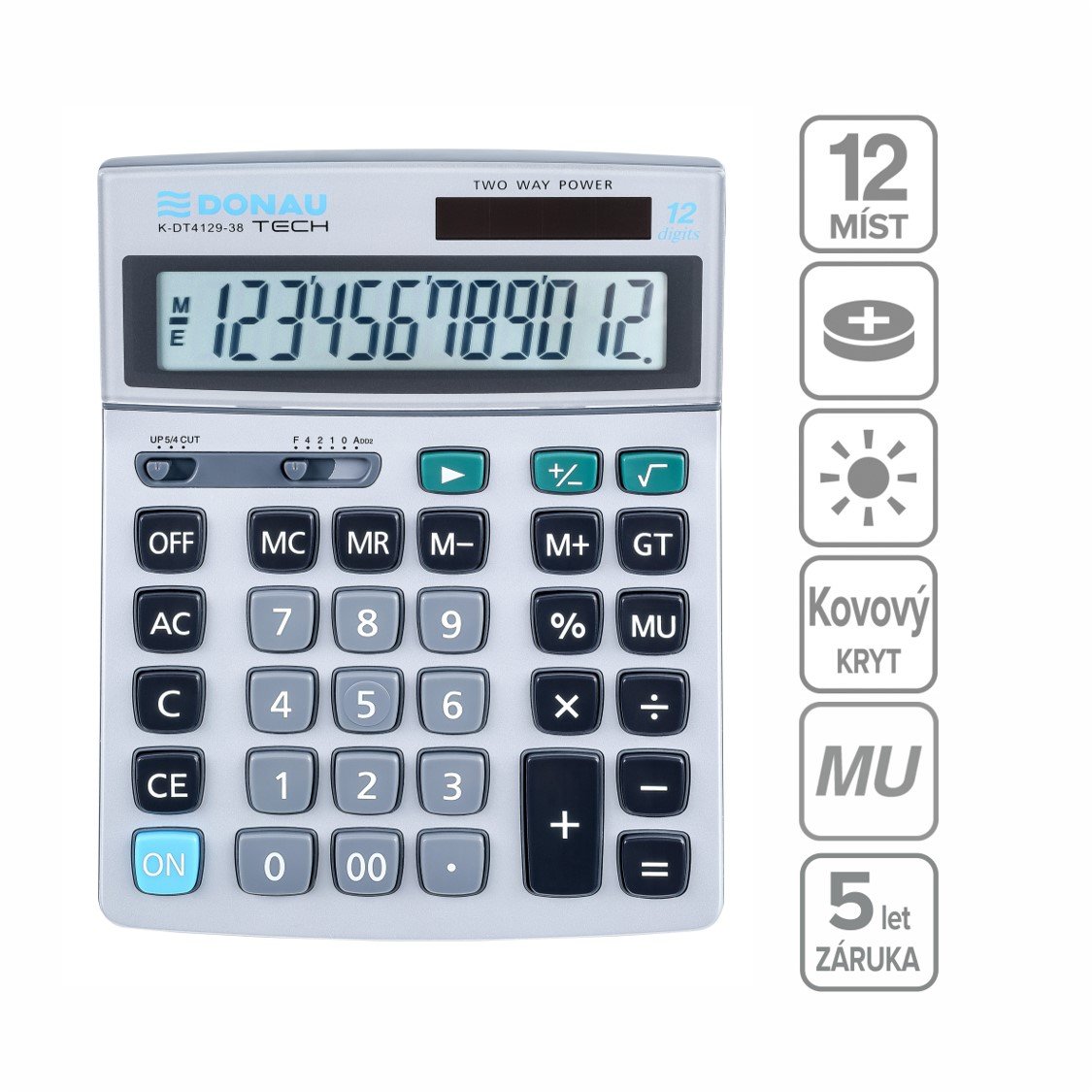 DONAU kancelářská kalkulačka DONAU TECH 4129, 12místná, stříbrná