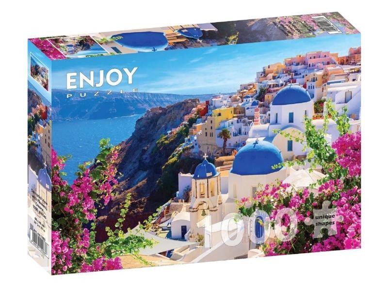 Levně Puzzle Santorini s květinami, Řecko 1000 dílků