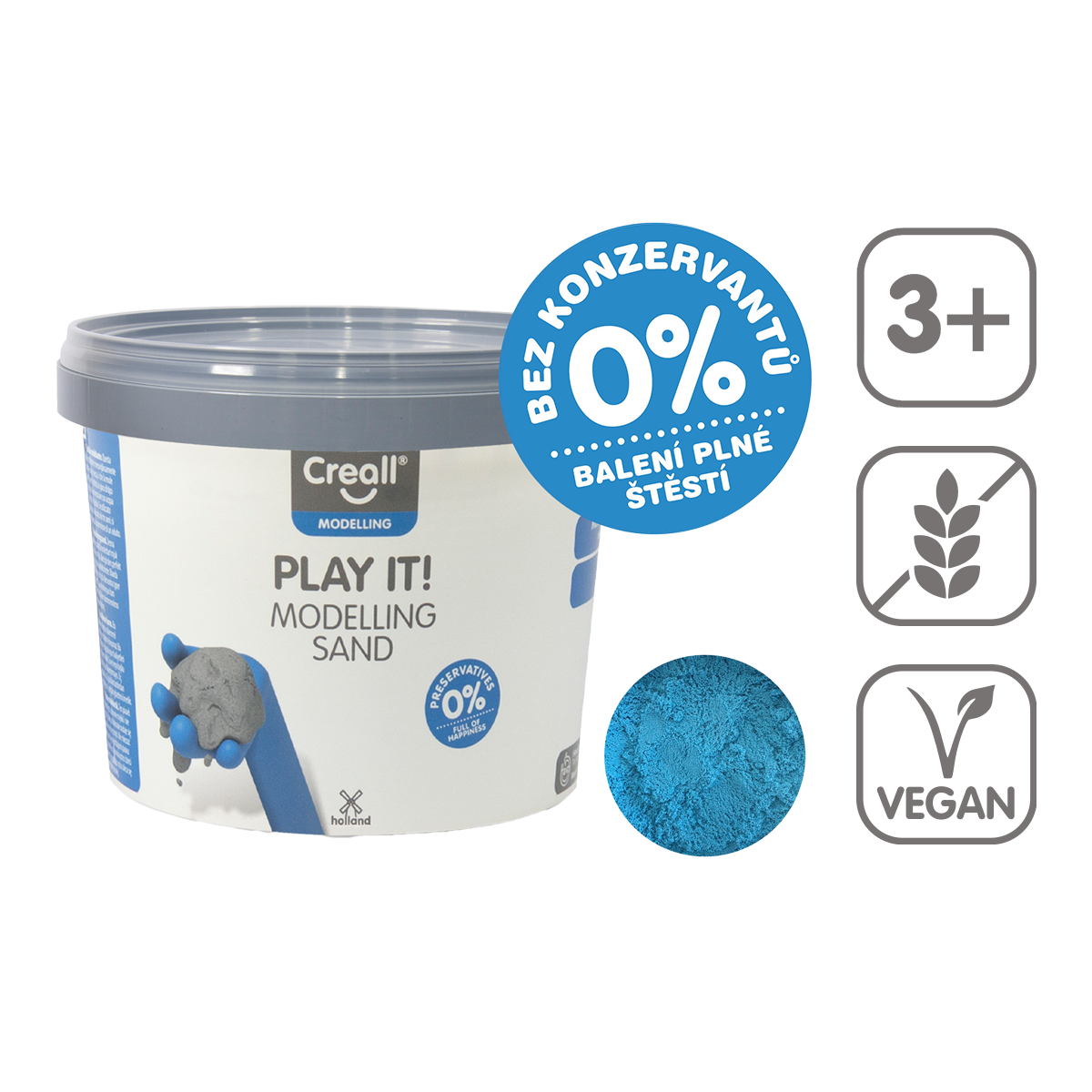 Levně Creall modelovací písek Play it!, 750 g, kelímek, modrý