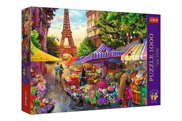 Levně Puzzle Premium Plus - Čajový čas: Květinový trh, Paříž 1000 dílků 68,3x48cm v krabici 40x27x6cm