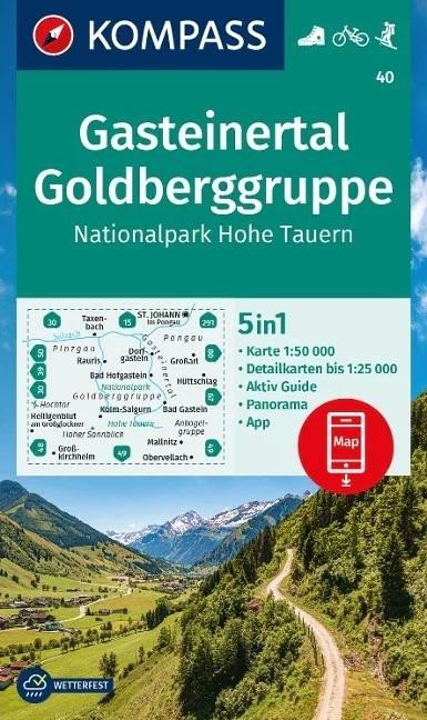 Levně Gasteinské údolí, Goldberg Group, Národní park Vysoké Taury 1:50 000 / turistická mapa KOMPASS 40