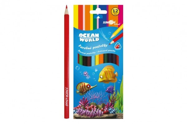 Levně Pastelky barevné dřevo Ocean World trojhranné 12 ks v krabičce 9x20,5x1cm 12ks v krabici