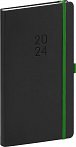 Diář 2024: Nox - černýzelený, kapesní, 9 × 15,5 cm