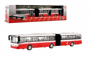 Autobus česky mluvící plast 36cm červený zpětný chod na bat. se světem se zvukem v krab. 40x10x7,5cm