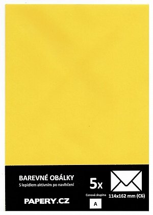 HYBLER S.R.O. barevná obálka 114X162 ŽLUTÁ SVĚTLÁ, 5 kusů, 100 gm2, olizová