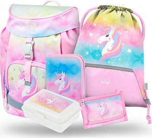 BAAGL 5 SET Airy Rainbow Unicorn: batoh, penál, sáček, peněženka, box
