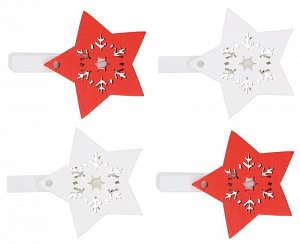 Hvězda dřevěná na kolíčku 4,5 cm - červená a bílá 4 ks