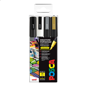 Posca Sada akrylových popisovačů 0,9-1,3 mm - černá, zlatá, stříbrná, bílá 4 ks