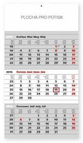 Standard šedý 3měsíční - nástěnný kalendář 2016