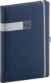 Diář 2023: Twill - modrostříbrný, týdenní, 15 × 21 cm