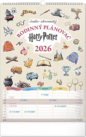 Kalendář 2026 nástěnný: Rodinný, plánovací Harry Potter, 33 x 46 cm