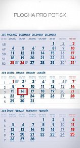 Kalendář nástěnný 2018 - 3měsíční standard/modrý s českými jmény