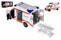 Auto ambulance plast 26cm s lehátkem na setrvačník se světlem se zvukem v krabici 37x18x11,5cm