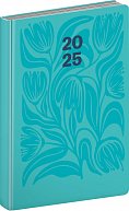 NOTIQUE Denní diář Cambio 2025, tyrkysové květiny, 15 x 21 cm
