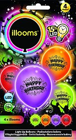 Svítící LED balony - Happy Birthday 4 ks