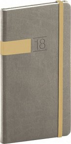 Diář 2018 - Twill - kapesní, šedozlatý, 9 x 15,5 cm
