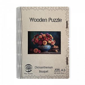 Dřevěné puzzle/Zátiší s chryzantémou A3