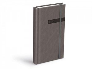 Diář 2026 D802 PU s gumkou gray 90x170mm
