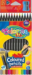Colorino pastelky trojhranné, černé dřevo, s ořezávátkem, 12 barev