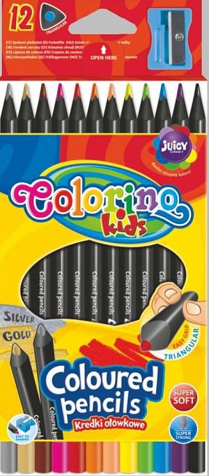 Colorino pastelky trojhranné, černé dřevo, s ořezávátkem, 12 barev