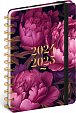 Diář 18měsíční spirálový 2053/2025 Petito - Fialové květy, 13 × 18 cm