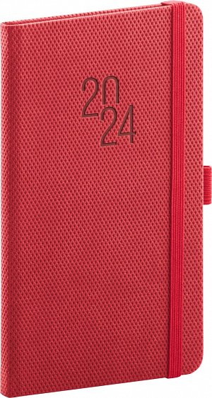 Diář 2024: Diamante - červený, kapesní, 9 × 15,5 cm