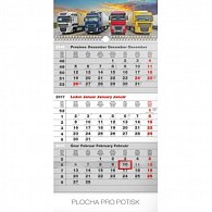 Kalendář nástěnný 2017 - 3měsíční truck/šedý s českými jmény