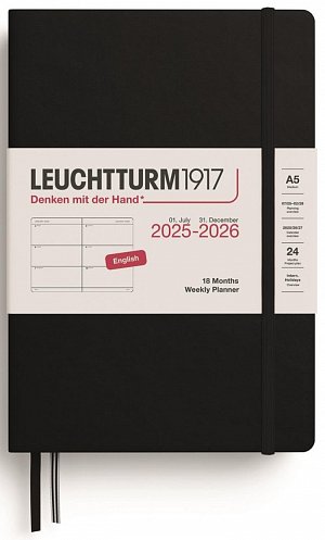 Weekly Planner 2026 Medium (A5) 18 Months Black