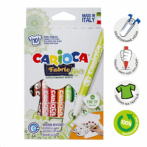 Carioca textilní fixy, tenký hrot, tenký hrot, 10 ks, mix barev