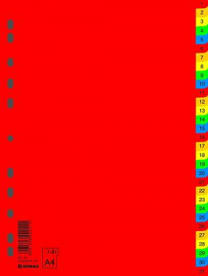 DONAU rozlišovač číselný 1-31, A4, PP, 31 listů, mix barev