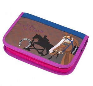 Bagmaster Dívčí školní penál koník CASE GALAXY 9 B BLUE/BROWN/PINK