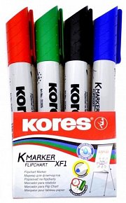 Kores Permanentní popisovač K-MARKER na flipcharty, kulatý hrot, mix 4 barev (černá, červená, modrá, zelená)
