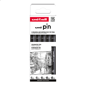 UNI PIN Classic, sada linerů, 5 ks, (0,2 mm/ 0,4 mm/ 0,6 mm/ 0,8 mm/ 1,0 mm), černá