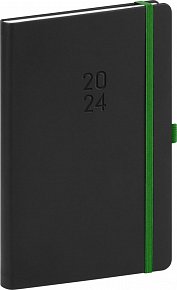 Diář 2024: Nox - černý/zelený, týdenní, 15 × 21 cm