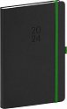 Diář 2024: Nox - černý/zelený, týdenní, 15 × 21 cm