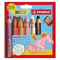 STABILO woody 3 in 1 - sada 6 ks s ořezávátkem