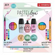 STABILO Sada Pastellove - linery, fixy, zvýrazňovače, grafitové tužky 35 ks