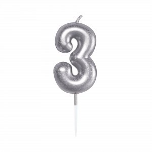 Svíčka dortová stříbrná 5 cm číslo 3