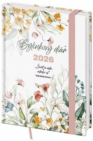 Diář 2026 týdenní B6 bylinkový Flowers s gumičkou