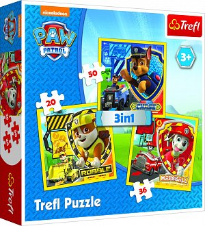 Trefl Puzzle Tlapková patrola - Marshall, Rubble a Chase 3v1 (20,36,50 dílků)