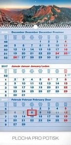 Tatry modrý 3mesačný - nástenný kalendár 2017