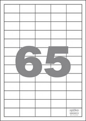 Spoko samolepicí etikety  38 x 21,2 mm, papír/A4, bílé - 6500 ks
