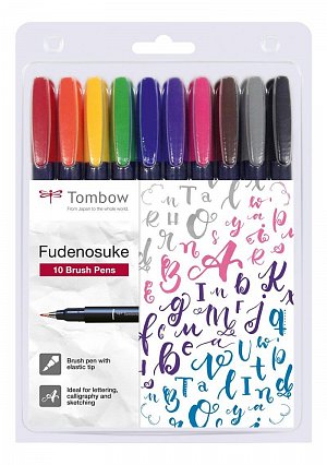 Tombow Sada štětcových fixů Fudenosuke COLOUR tvrdost 1 - hard 10 ks