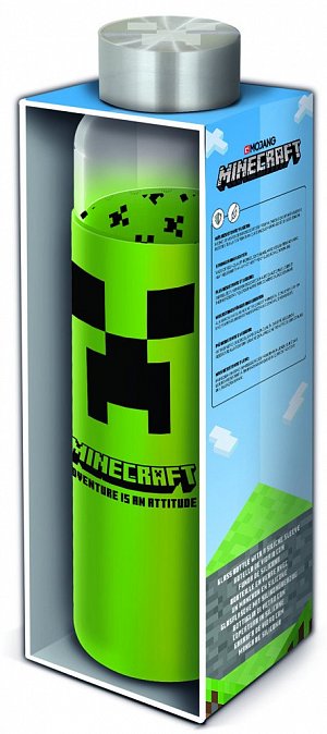 Skleněná láhev na pití s návlekem - Minecraft 585 ml