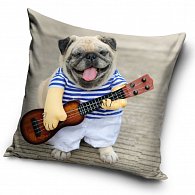 Polštářek Mops hraje na ukulele