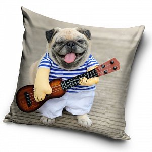 Polštářek Mops hraje na ukulele