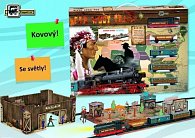 Kovový westernový vlak s modelem městečka z Divokého západu