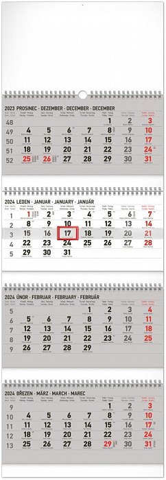 Kalendář 2024 nástěnný: 4měsíční standard skládací, 29,5 × 84,5 cm
